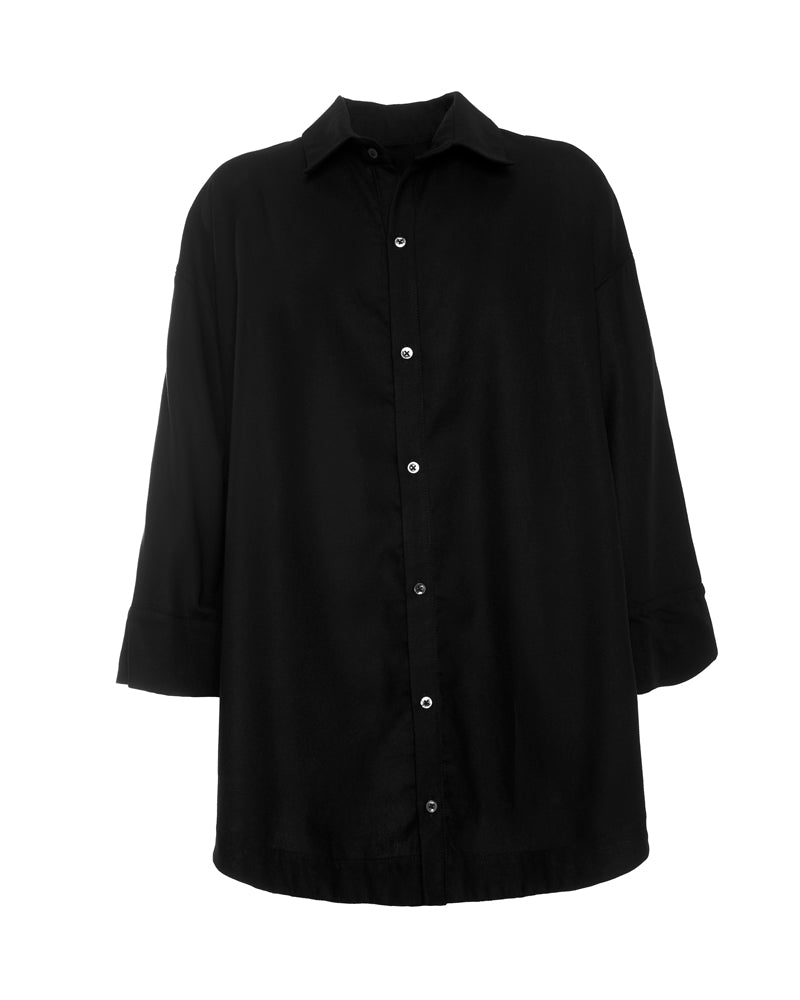 Black Linen-Cotton 3/4 Sleeve Shirt