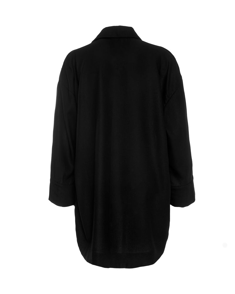 Black Linen-Cotton 3/4 Sleeve Shirt