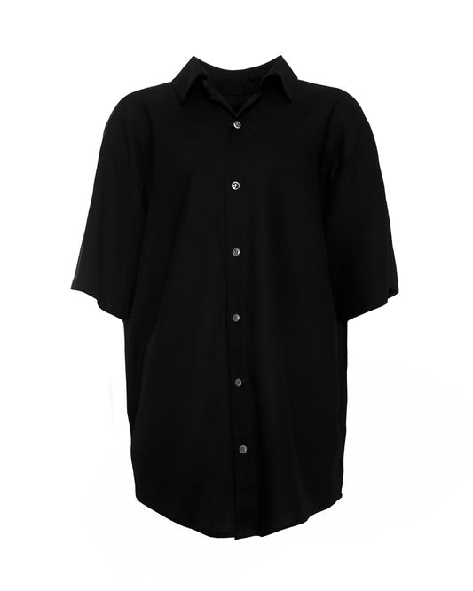 Black Linen-Cotton Short Sleeve Shirt