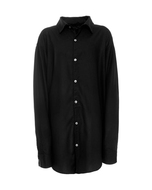 Black Linen-Cotton Long Sleeve Shirt