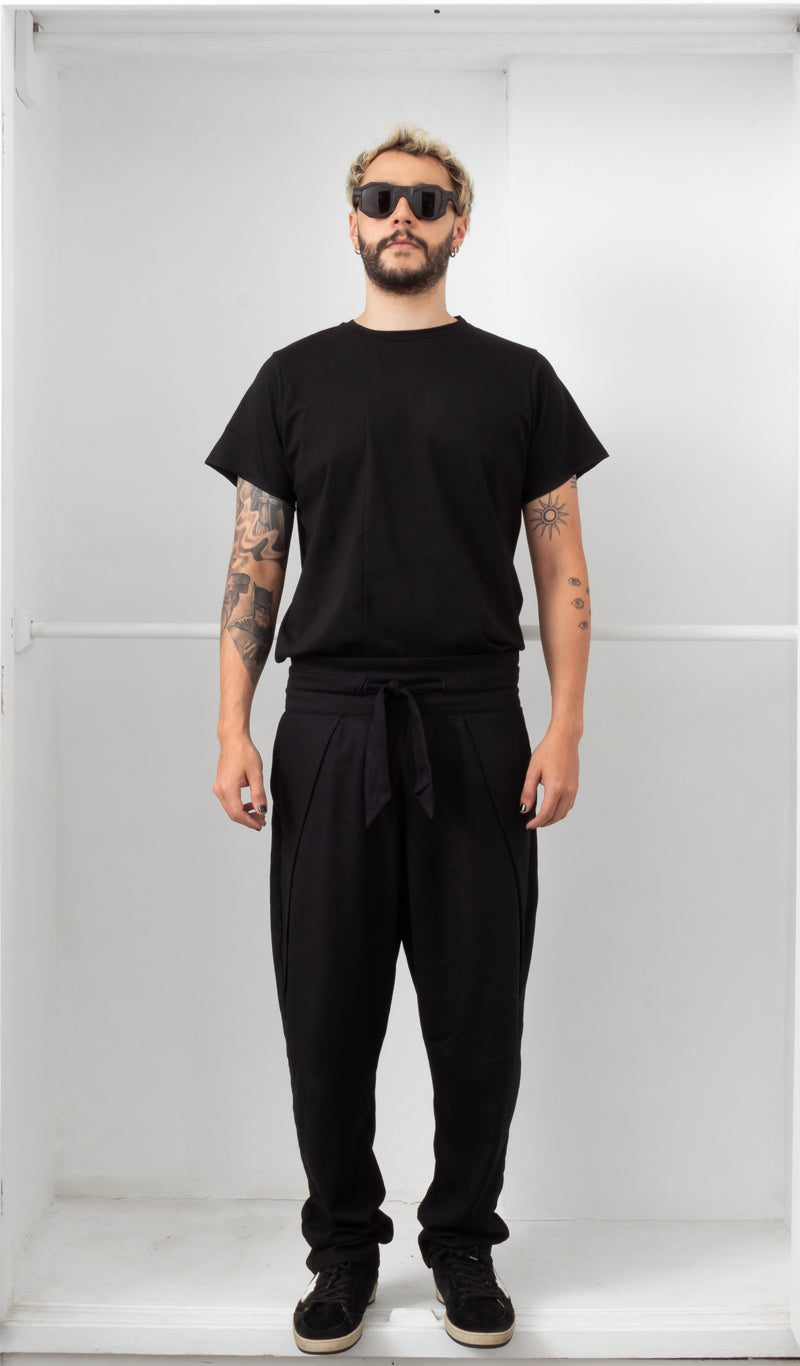 Black Linen-Cotton Samurai Pants