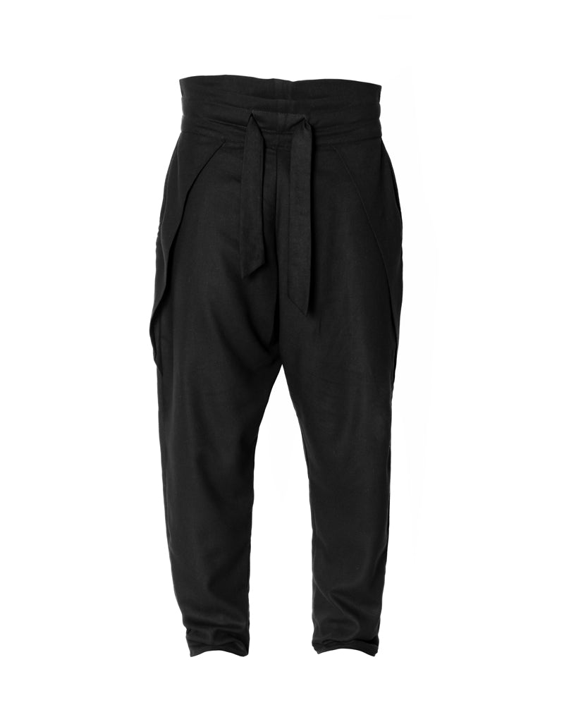 Black Linen-Cotton Samurai Pants