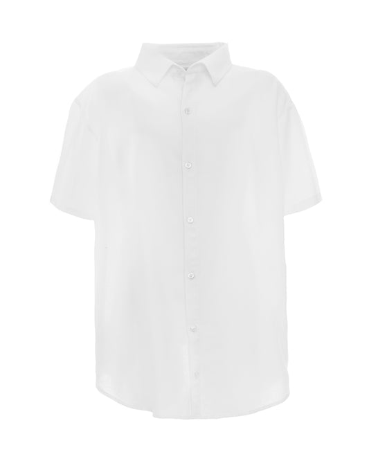 White Linen-Cotton Short Sleeve Shirt